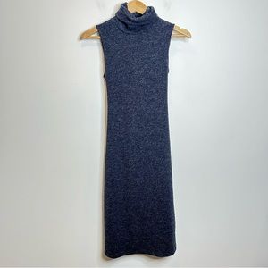Everly Ribbed Knit Turtlneck Midi Sweater Dress with Tie Blue